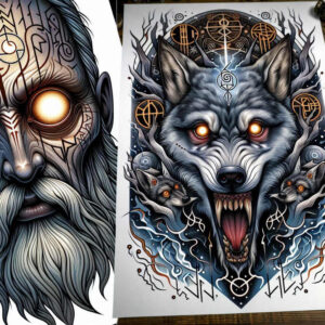god-of-runes – tattoo design ideas free ai generated – neotraditional-enhanced-shading – for-spine – Gallery: odin-inkby-ai