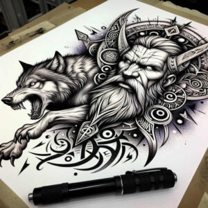 god-with-runes – tattoo design ideas free ai generated – neotraditional-bold-highlights – for-upper-shoulder – Gallery: odin-inkby-ai