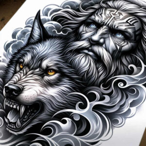 guardian-god – tattoo design ideas free ai generated – neotraditional-dynamic-color – for-calf – Gallery: odin-inkby-ai