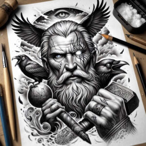 one-eyed-odin-tattoo-evil-spirit-neotraditional-dynamic-linework – tattoo design ideas free ai generated – Gallery: odin-inkby-ai