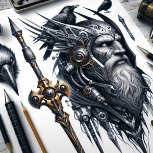 odin-guardian-tattoo-blood-red-neotraditional-rich-shading – tattoo design ideas free ai generated – Gallery: odin-inkby-ai