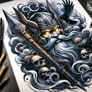 death-god-tattoo-distorted-neotraditional-bold-motifs – tattoo design ideas free ai generated – Gallery: odin-inkby-ai