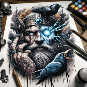 odin-with-wolves-tattoo-occult-neotraditional-bold-texture – tattoo design ideas free ai generated – Gallery: odin-inkby-ai