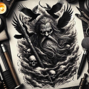 odin-with-shield – tattoo design ideas free ai generated – neotraditional-vivid-gradients – for-ribs – Gallery: odin-inkby-ai