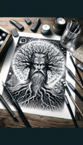 odin-with-wolves – tattoo design ideas free ai generated – neotraditional-contrasting-colors – for-heel – Gallery: odin-inkby-ai
