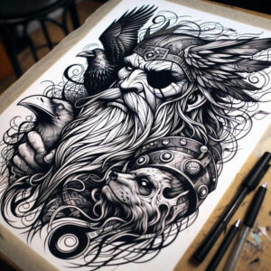 odin-sword-tattoo-mask-realism-tactile-shading – tattoo design ideas free ai generated – Gallery: odin-inkby-ai