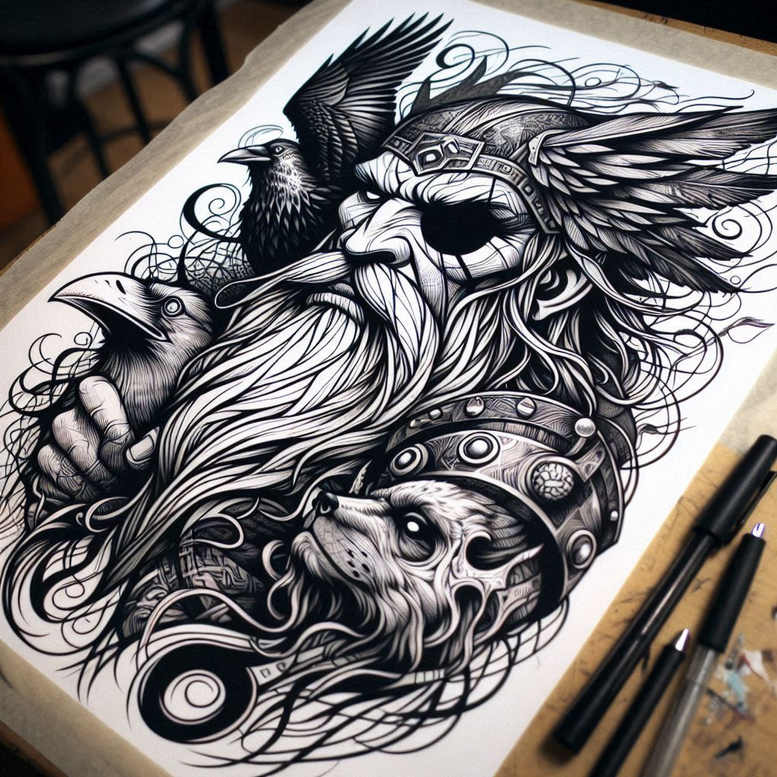 odin-sword-tattoo-mask-realism-tactile-shading – tattoo design ideas free ai generated – Gallery: odin-inkby-ai