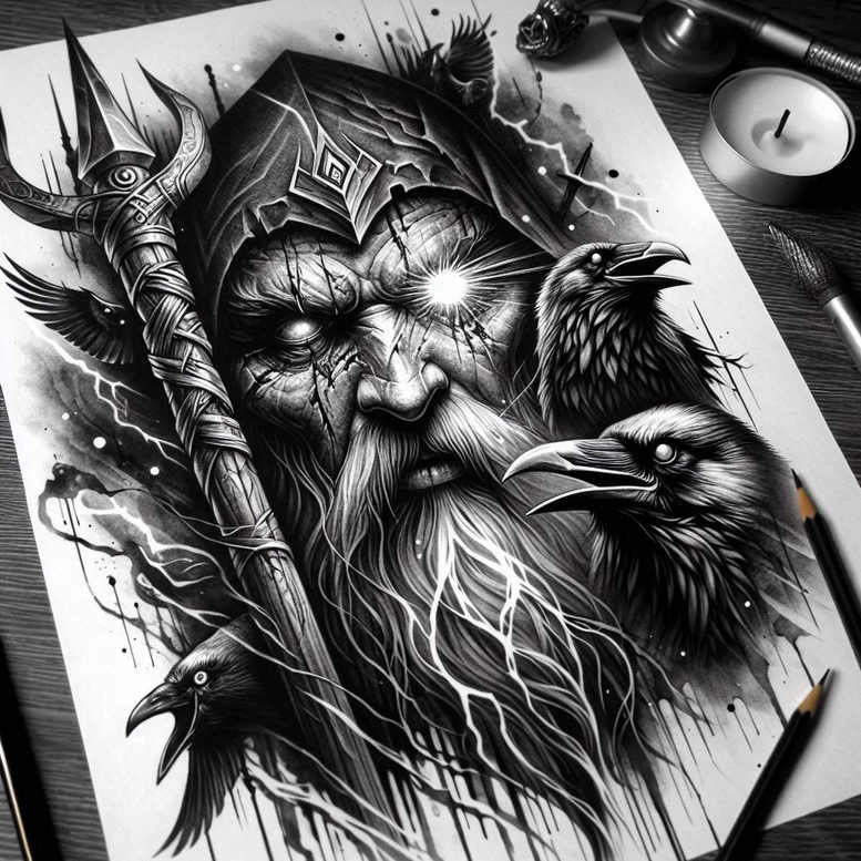poetry-god-tattoo-whispering-neotraditional-dynamic-linework – tattoo design ideas free ai generated – Gallery: odin-inkby-ai