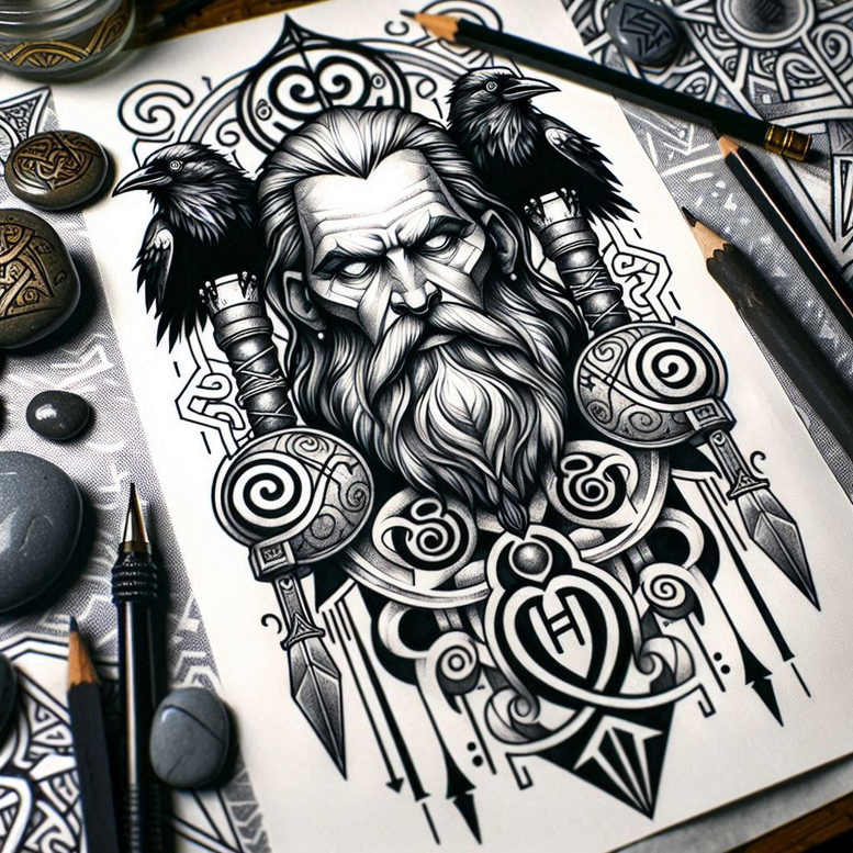 odin tattoo design ideas gentle shadow ancient for back shoulder