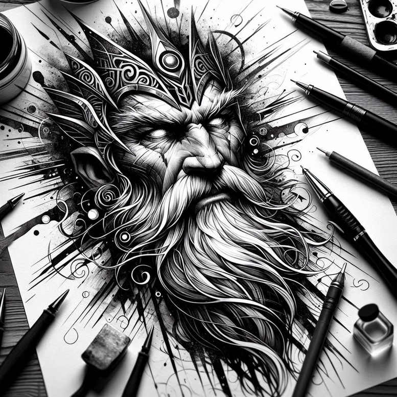 odin tattoo design ideas crisp lines dark for shin