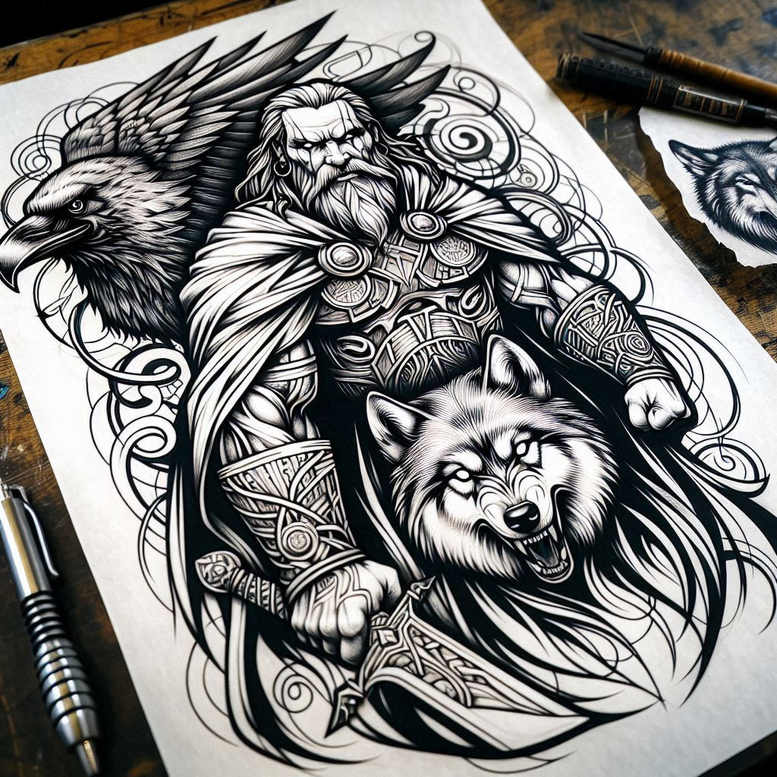 odin tattoo design ideas Surrealism timeless fierce protector for scapula