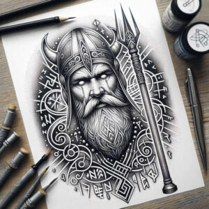 odin tattoo design ideas Realism refined lines Nordic for behind ear
