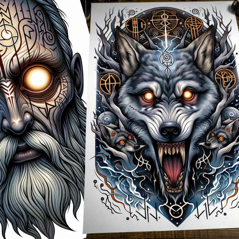 odin tattoo design ideas vector-style rune magic represents strength