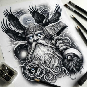 odin tattoo design ideas vivid hues sacred for outer arm