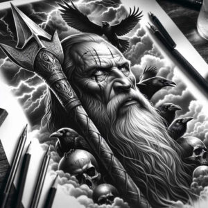 odin tattoo design ideas Surrealism otherworldly sacrifice symbolising perseverance
