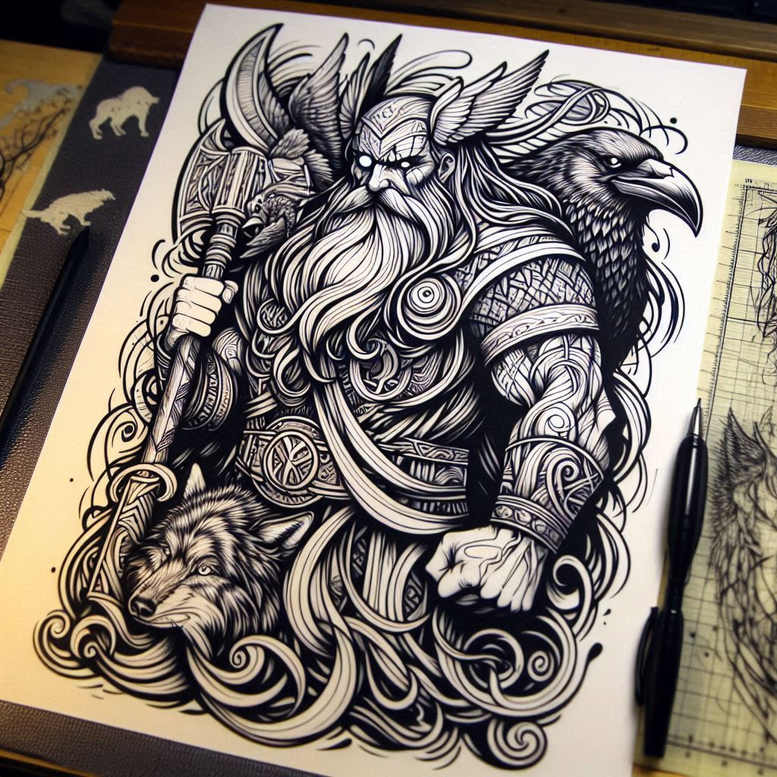 odin tattoo design ideas Realism soft highlights tribal motifs for triceps