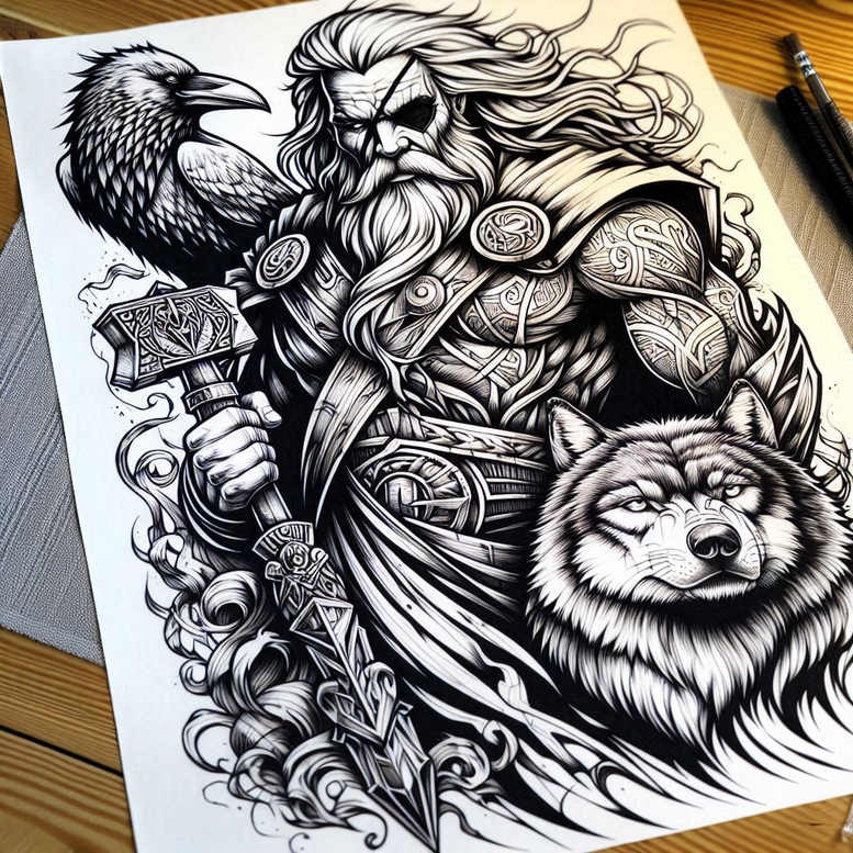odin tattoo design ideas Surrealism ethereal glow war for toe