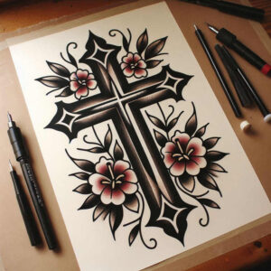 neotraditional-flowers – tattoo design ideas free ai generated – no-background – for-back-of-neck – Gallery: old-school-neo-traditional-inkby-ai