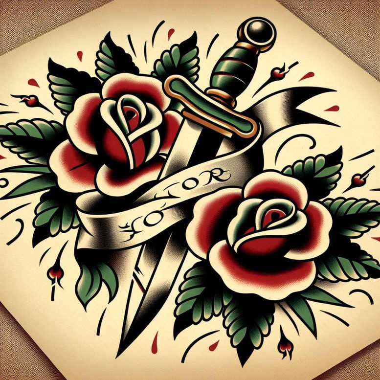 neotraditional-ornaments – tattoo design ideas free ai generated – negative-space – for-knee – Gallery: old-school-neo-traditional-inkby-ai