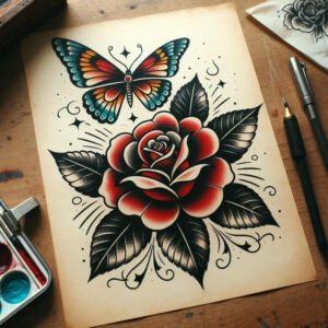old-school-black-and-red – tattoo design ideas free ai generated – little-tattoo – for-heel – Gallery: old-school-neo-traditional-inkby-ai