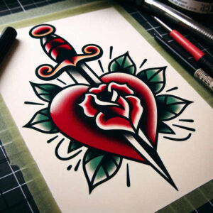 old-school-black-and-red – tattoo design ideas free ai generated – precise – for-elbow – Gallery: old-school-neo-traditional-inkby-ai