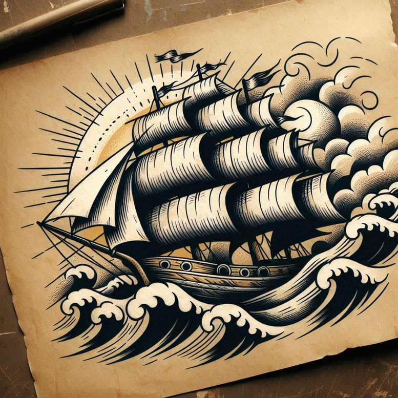 old-school-variety – tattoo design ideas free ai generated – negative-space – for-behind-ear – Gallery: old-school-neo-traditional-inkby-ai