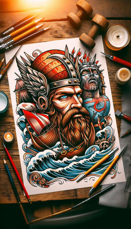 old-school-with-symbol-for-men – tattoo design ideas free ai generated – no-fill – for-lower-back – Gallery: old-school-neo-traditional-inkby-ai