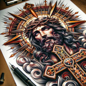 old-school-neo-traditional tattoo design ideas vivid bold lines for knee