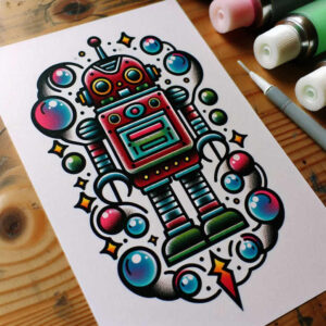 old-school-neo-traditional tattoo design ideas line-art bold lines for lower thigh