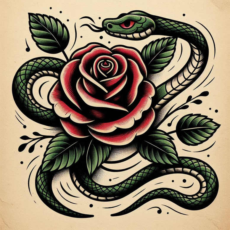 old-school-neo-traditional tattoo design ideas deep-shading classic motifs meaning determination