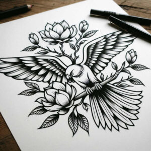 old-school-neo-traditional tattoo design ideas vivid clean lines for lower thigh