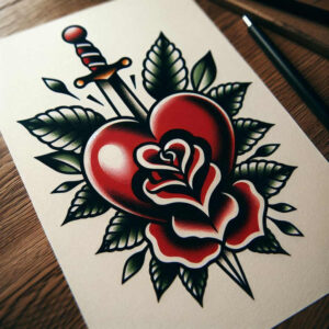 old-school-neo-traditional tattoo design ideas dramatic lighting clean lines shows determination