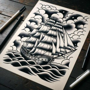 old-school-neo-traditional tattoo design ideas razor-sharp clear shapes for calf