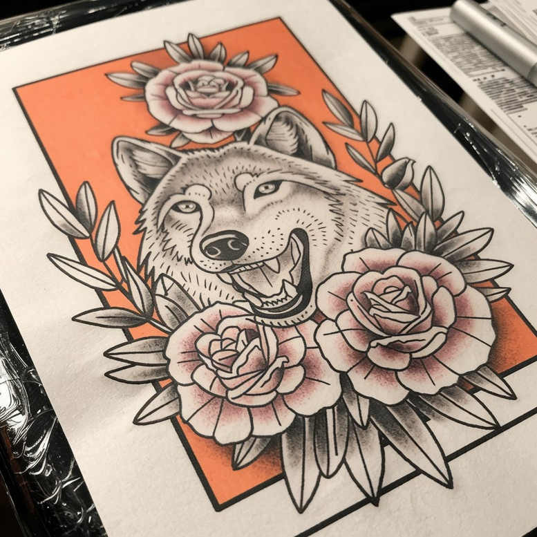 old-school-neo-traditional tattoo design ideas intricate layered for back of neck
