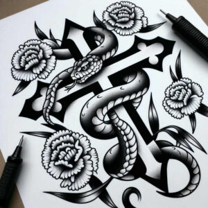 old-school-neo-traditional tattoo design ideas abstract ornamental symbolising determination