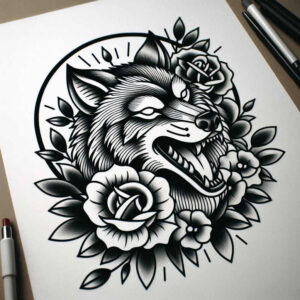 old-school-neo-traditional tattoo design ideas minimalist solid fills symbol of courage
