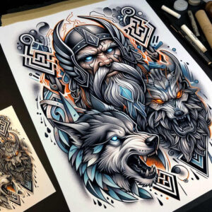 old-school-neo-traditional tattoo design ideas cinematic strong outlines represents courage