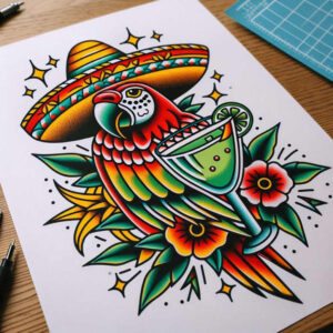 old-school-neo-traditional tattoo design ideas razor-sharp vibrant colors for ribs