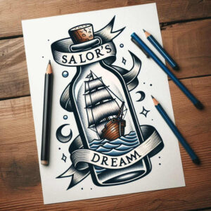 old-school-neo-traditional tattoo design ideas luminous vibrant colors symbol of determination