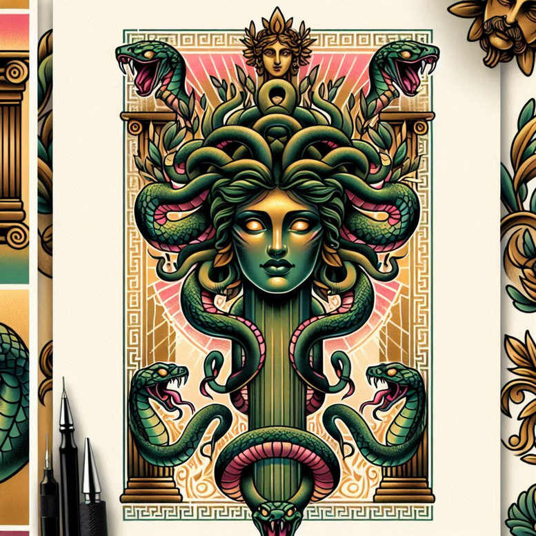 traditional-style – tattoo design ideas free ai generated – micro-symbol – for-lower-chest – Gallery: old-school-neo-traditional-inkby-ai