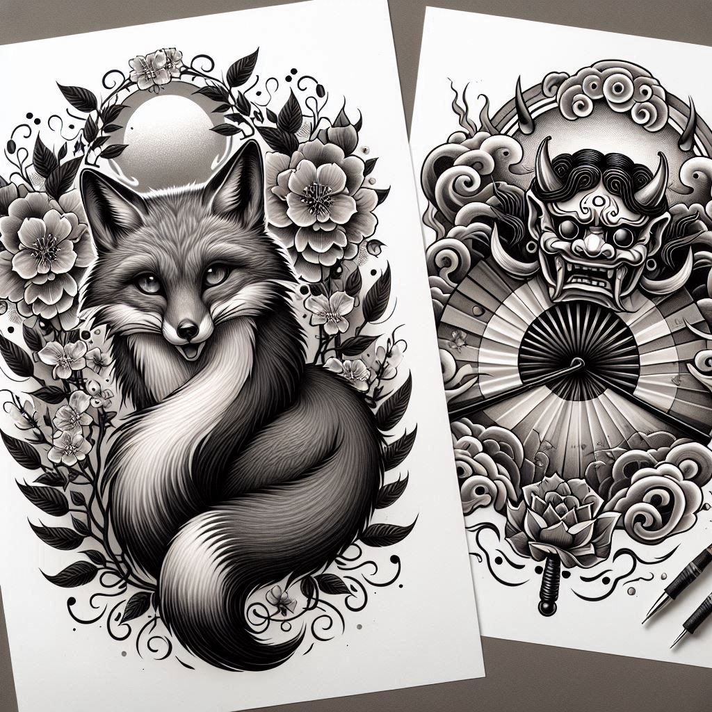 asian-art – tattoo design ideas free ai generated – neotraditional-clean-fill – for-side – Gallery: other-asia-inkby-ai