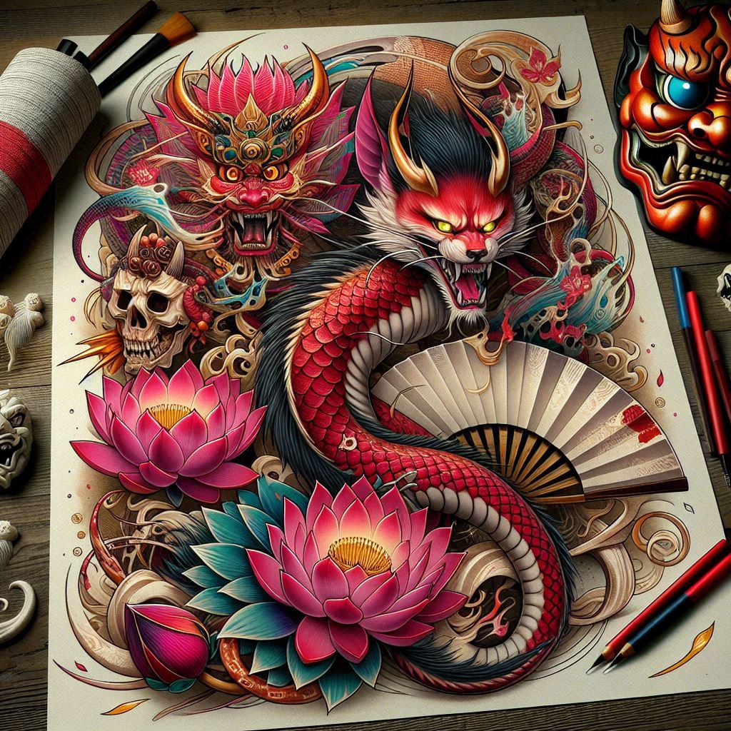 ornamental-asian-tattoos – tattoo design ideas free ai generated – surrealism-phantasmagoria – for-scapula – Gallery: other-asia-inkby-ai