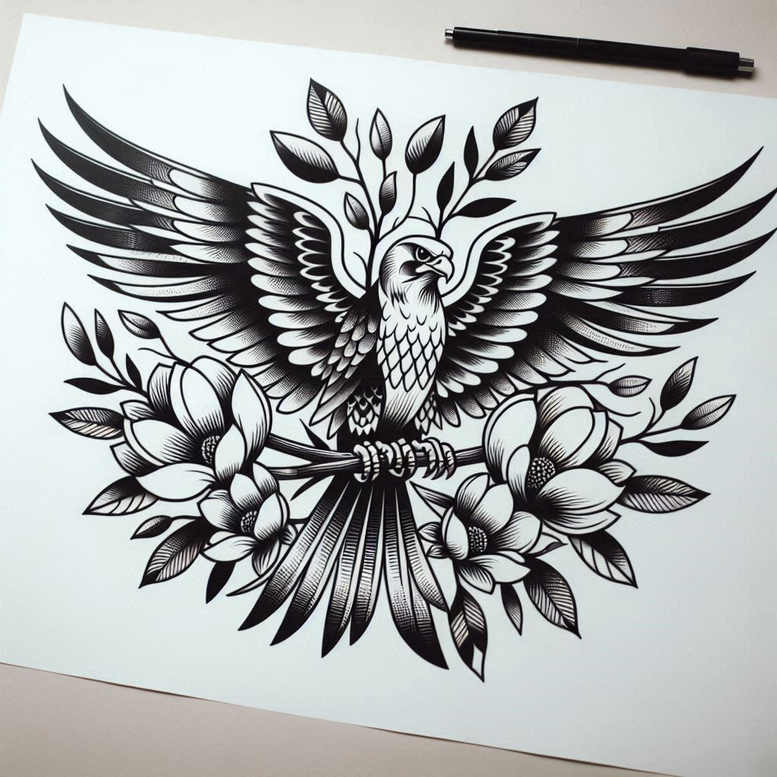 fine-line-bird-tattoo – tattoo design ideas free ai generated – neotraditional-artful-color – for-back-shoulder – Gallery: other-birds-inkby-ai
