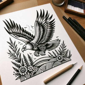 ornamental-feather-bird-tattoo – tattoo design ideas free ai generated – realism-depth-illusion – for-back – Gallery: other-birds-inkby-ai