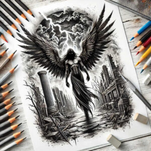 dark-landscape-tattoo – tattoo design ideas free ai generated – realism-detail-accuracy – for-upper-shoulder – Gallery: other-dark-inkby-ai