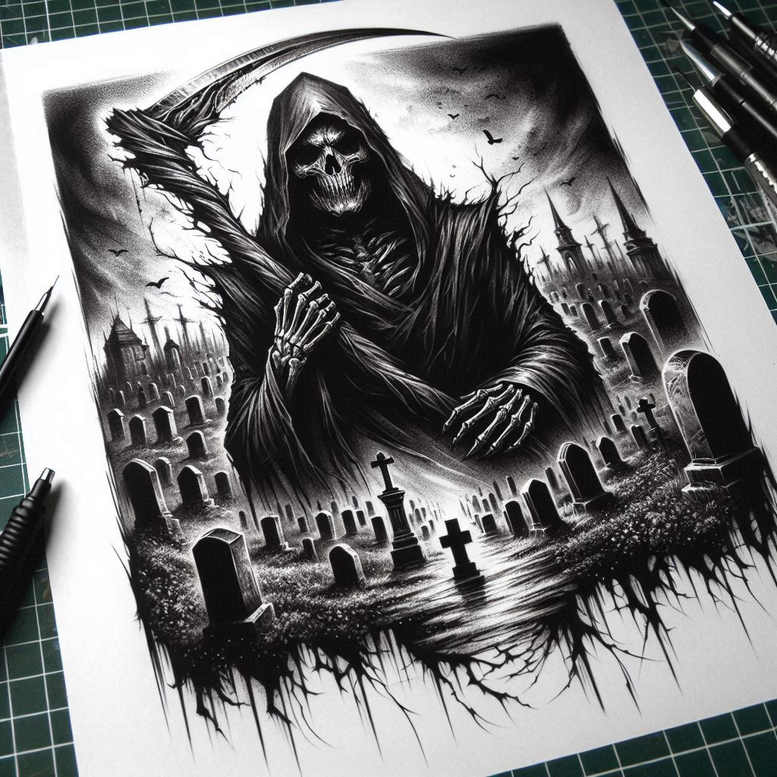 dark-line-tattoo – tattoo design ideas free ai generated – surrealism-unearthly – for-temple – Gallery: other-dark-inkby-ai