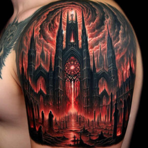 dark-pattern-tattoo – tattoo design ideas free ai generated – neotraditional-balanced-color – for-thigh – Gallery: other-dark-inkby-ai