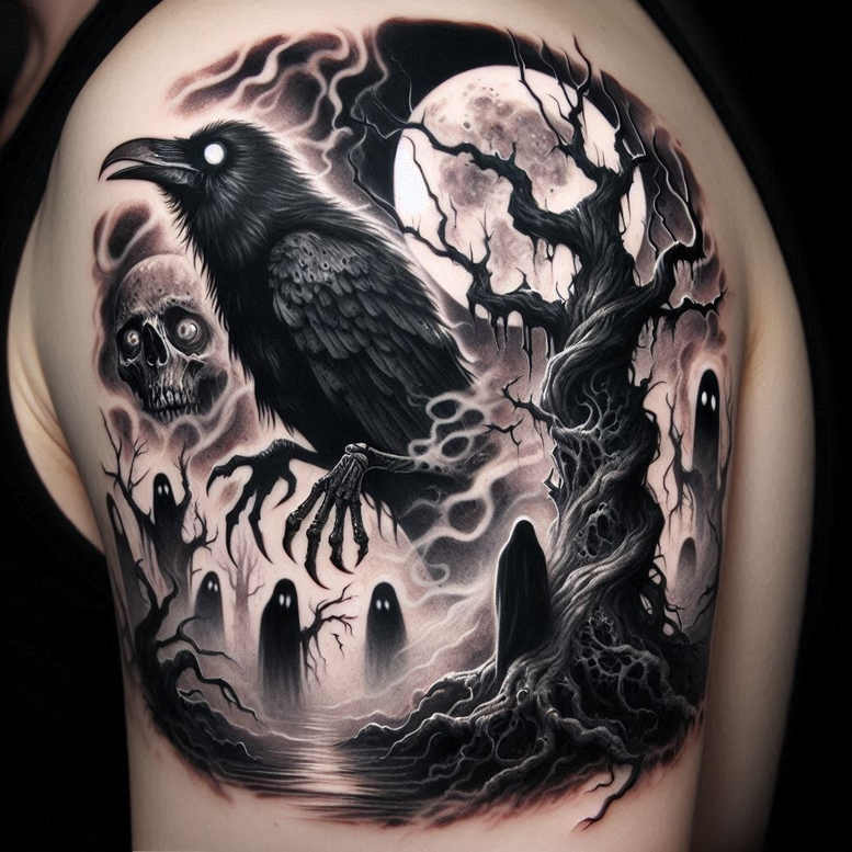 dark-shape-tattoo – tattoo design ideas free ai generated – neotraditional-dynamic-composition – for-spine – Gallery: other-dark-inkby-ai