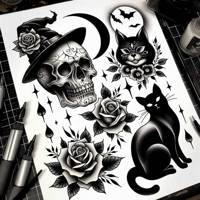 gloomy-tattoo – tattoo design ideas free ai generated – realism-skin-texture – for-behind-ear – Gallery: other-dark-inkby-ai
