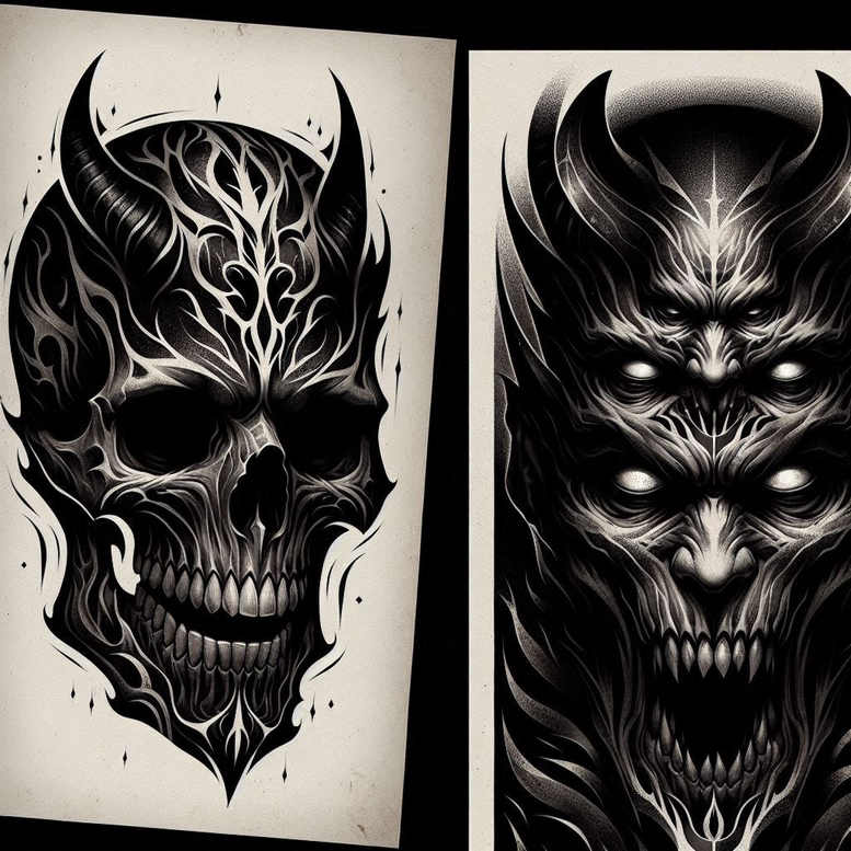other-dark tattoo design ideas balanced color evil grin for outer arm